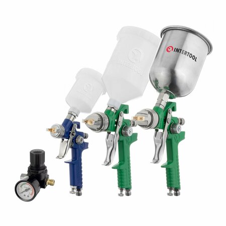 Intertool HVLP Air Spray Gun 3-Pack, 0.8, 1.3, 1.7 mm Air Caps, Air Regulator, 3 Cups PT08-1505